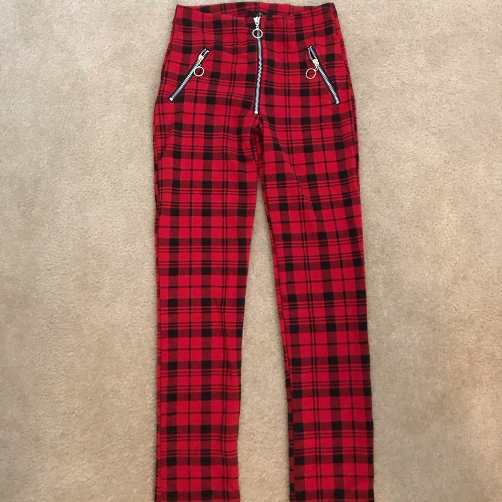 Misguided Red & Black Pants